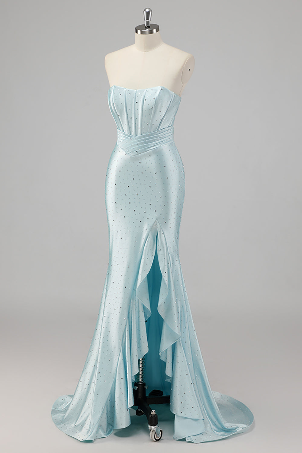 Robe De Soirée bleue perlée sirène sans bretelles