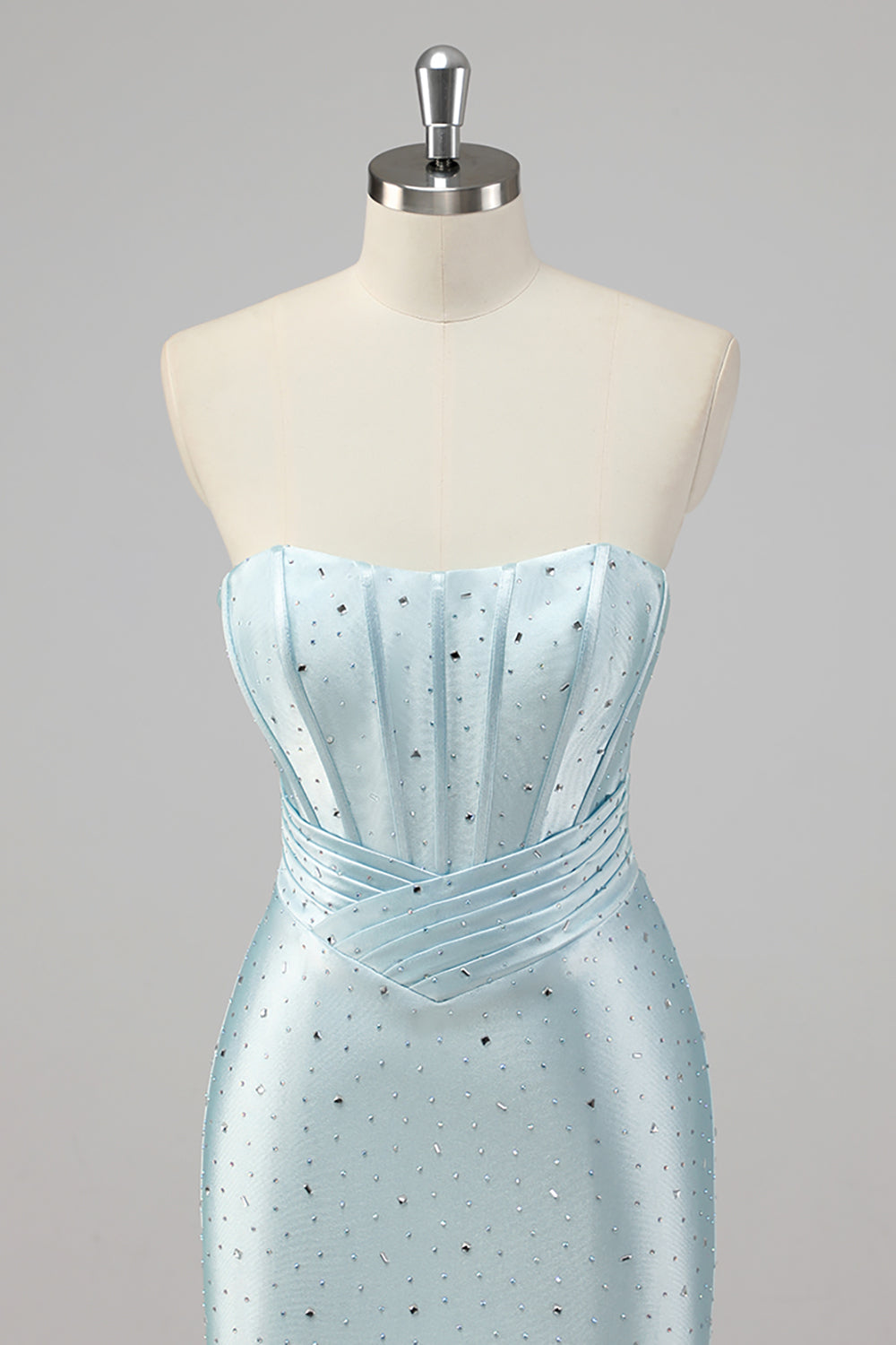 Robe De Soirée bleue perlée sirène sans bretelles