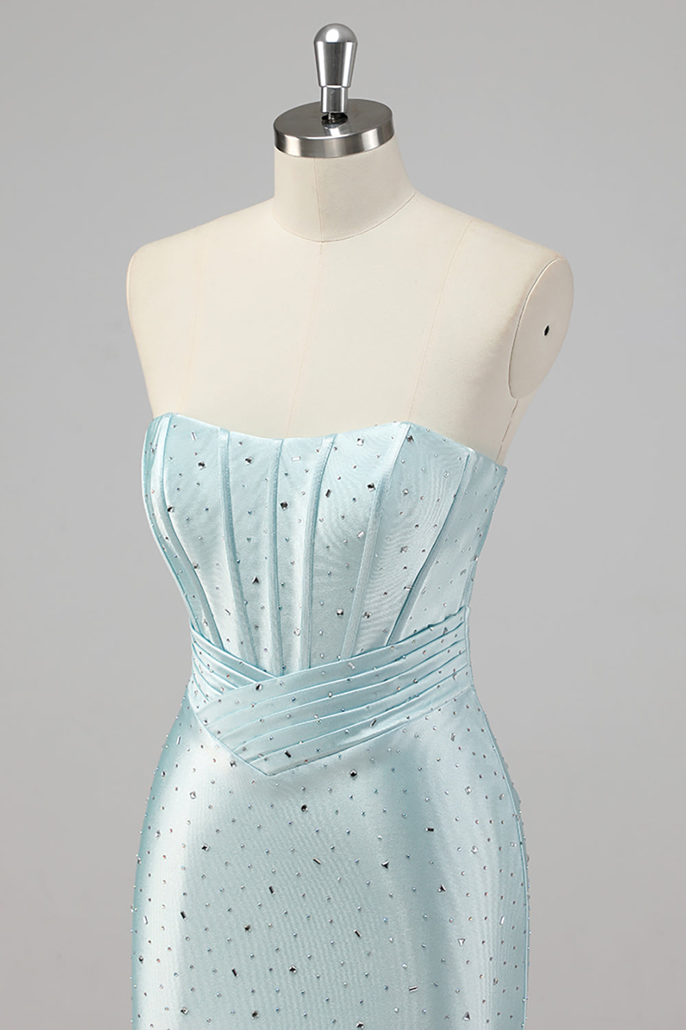 Robe De Soirée bleue perlée sirène sans bretelles