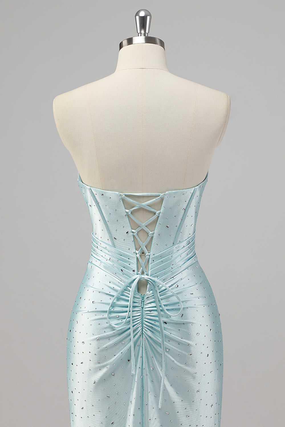 Robe De Soirée bleue perlée sirène sans bretelles
