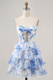 Robe bustier blanc bleu fleur corset de retour