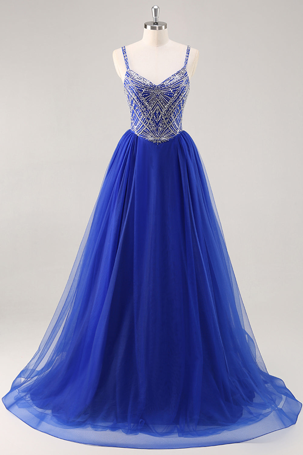 Robe de soirée longue bleu royal avec perles