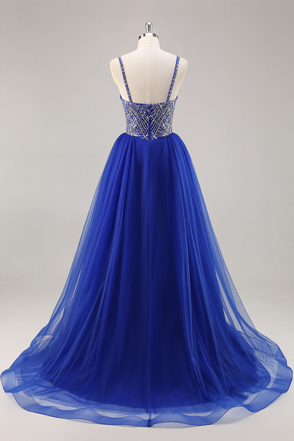 Robe de soirée longue bleu royal avec perles