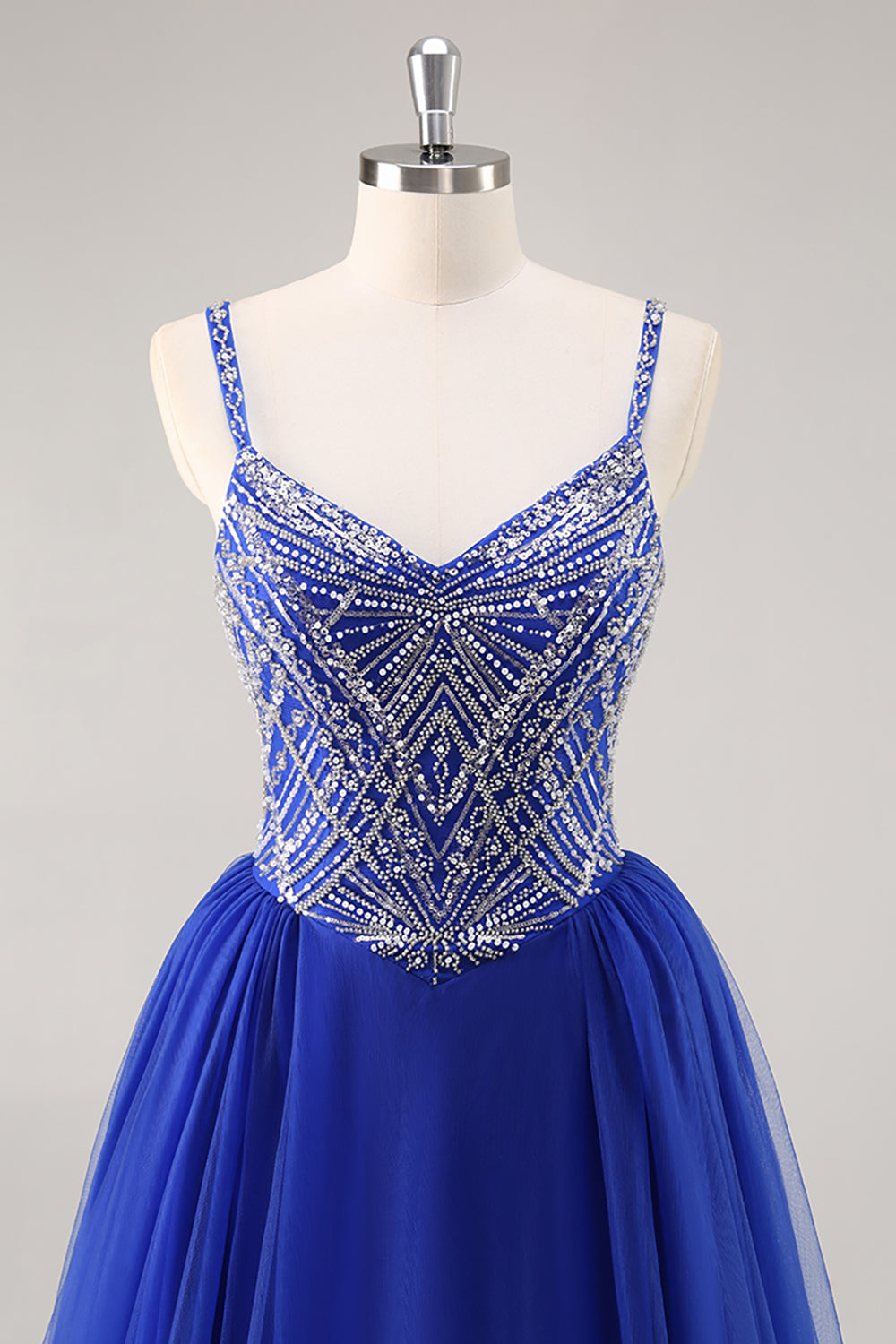 Robe de soirée longue bleu royal avec perles