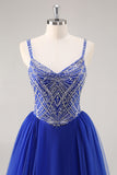 Robe de soirée longue bleu royal avec perles