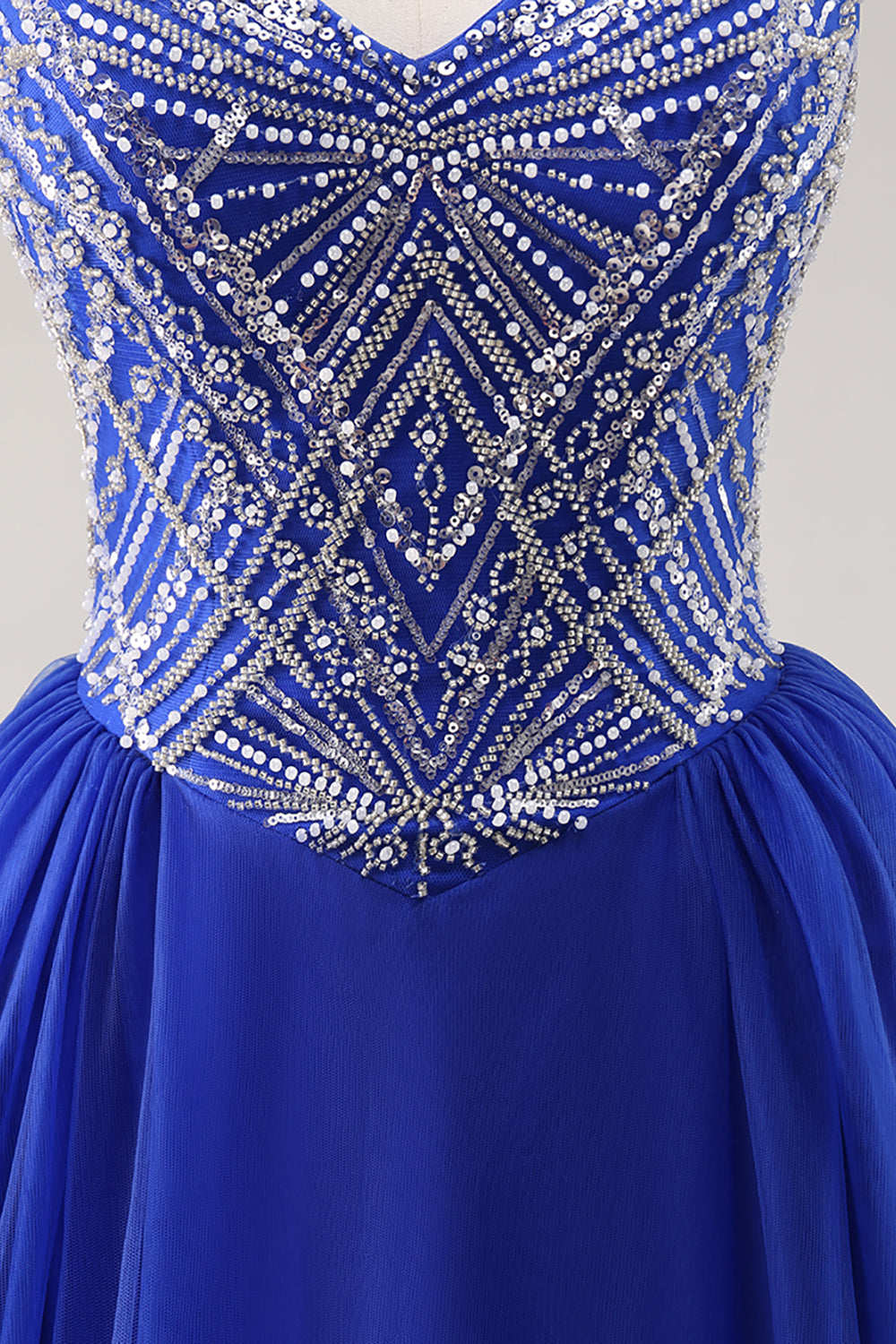 Robe de soirée longue bleu royal avec perles