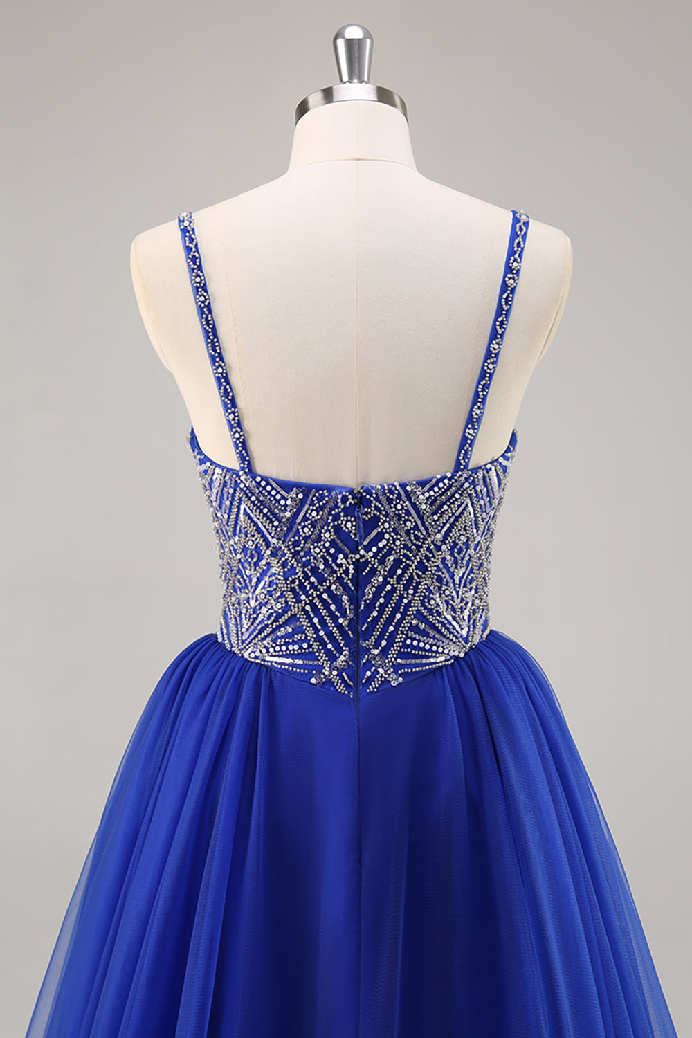 Robe de soirée longue bleu royal avec perles