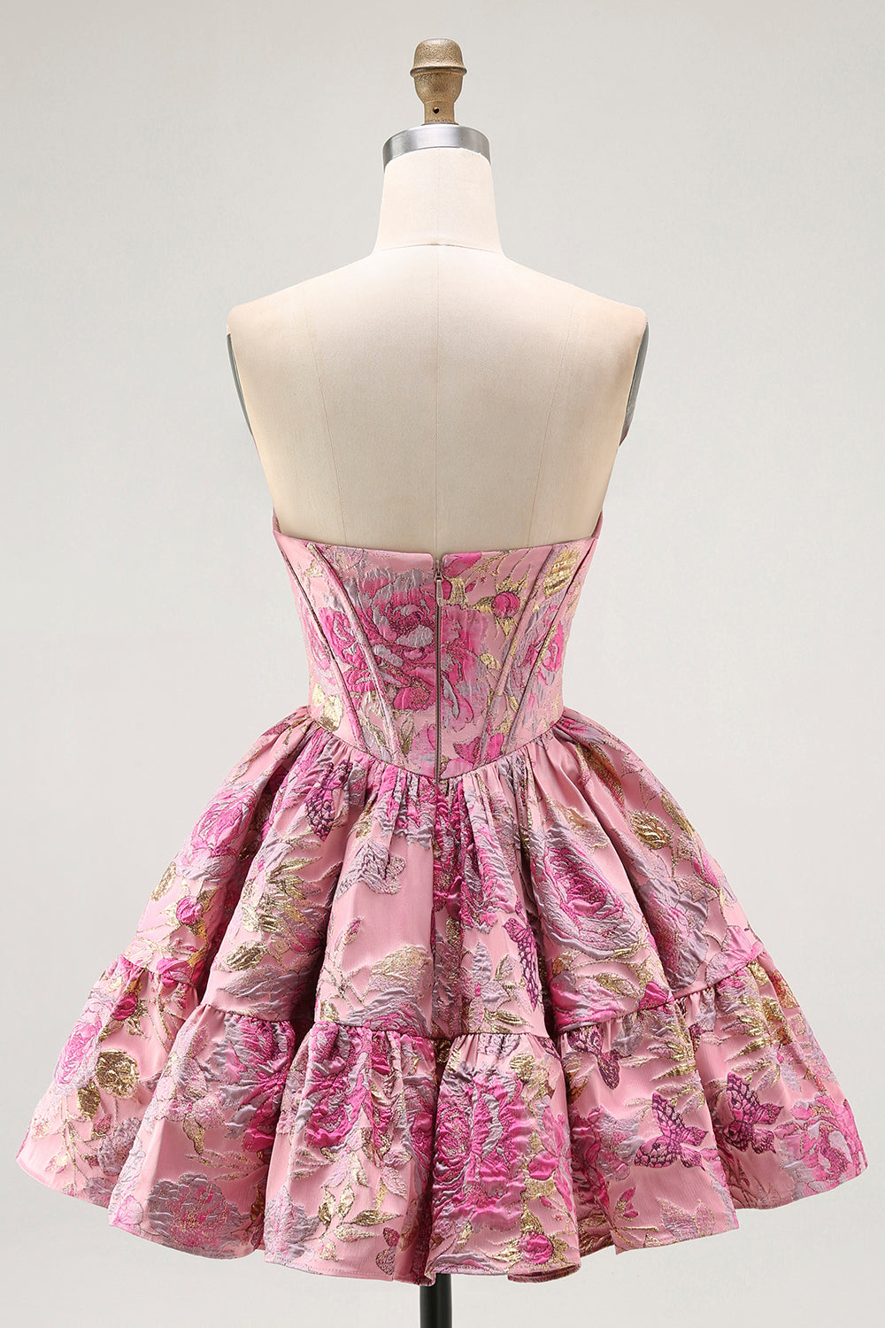 Robe de cocktail à l’épaule dénudée imprimée corset trapèze