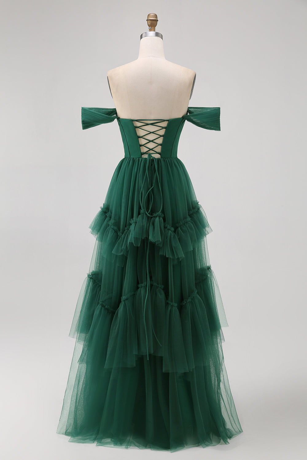Tulle vert foncé à volants à volants Robe de demoiselle d’honneur trapèze