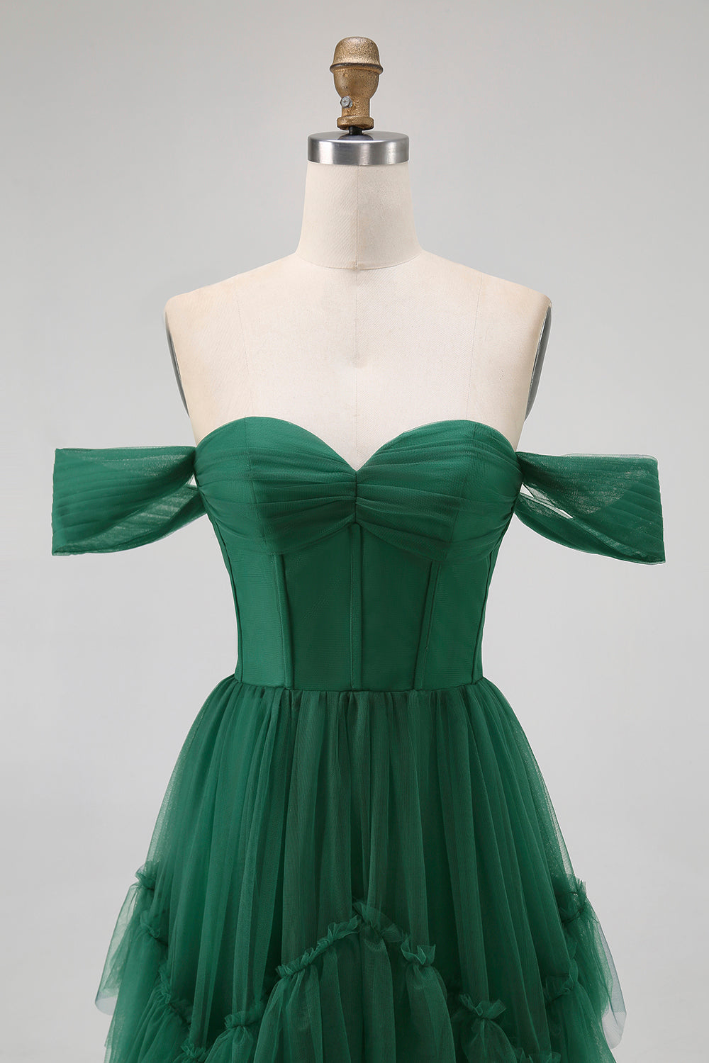 Tulle vert foncé à volants à volants Robe de demoiselle d’honneur trapèze