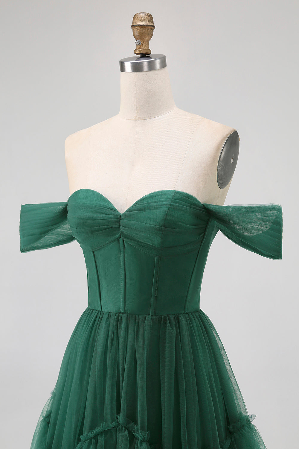 Tulle vert foncé à volants à volants Robe de demoiselle d’honneur trapèze