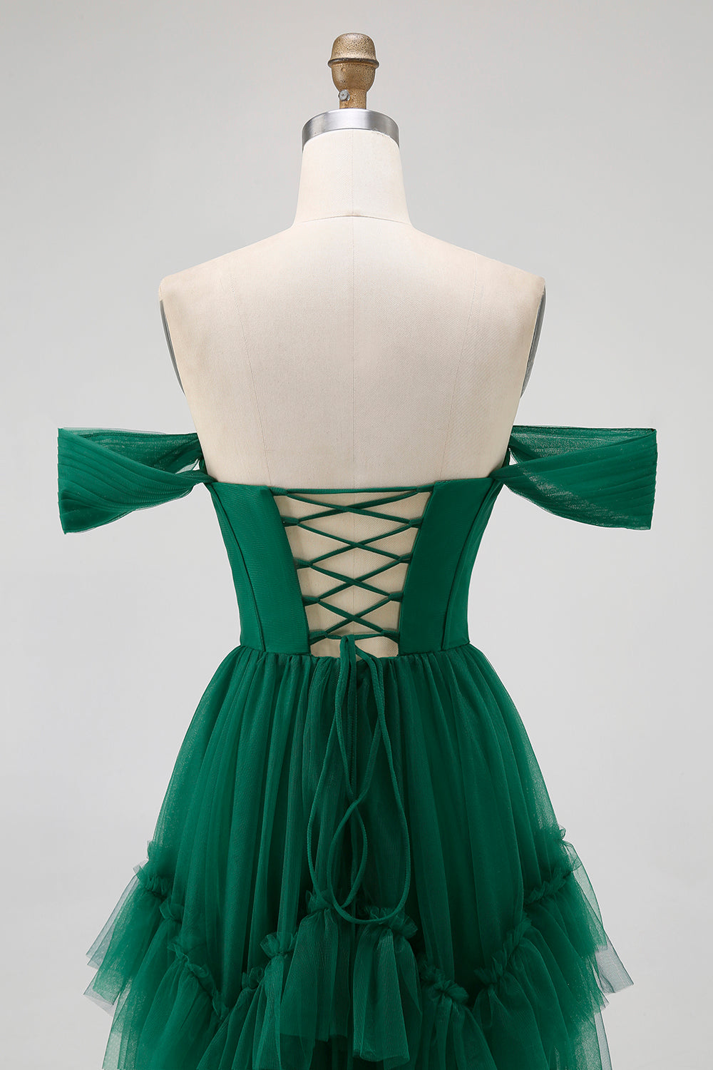Tulle vert foncé à volants à volants Robe de demoiselle d’honneur trapèze