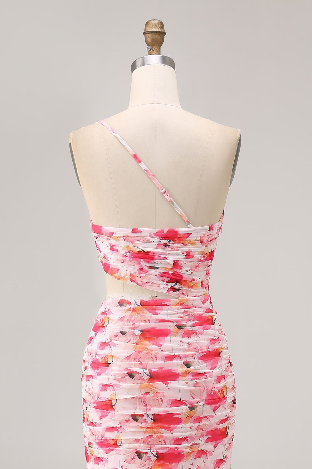 Fourreau rouge découpé une épaule imprimé floral robe d’invité de mariage