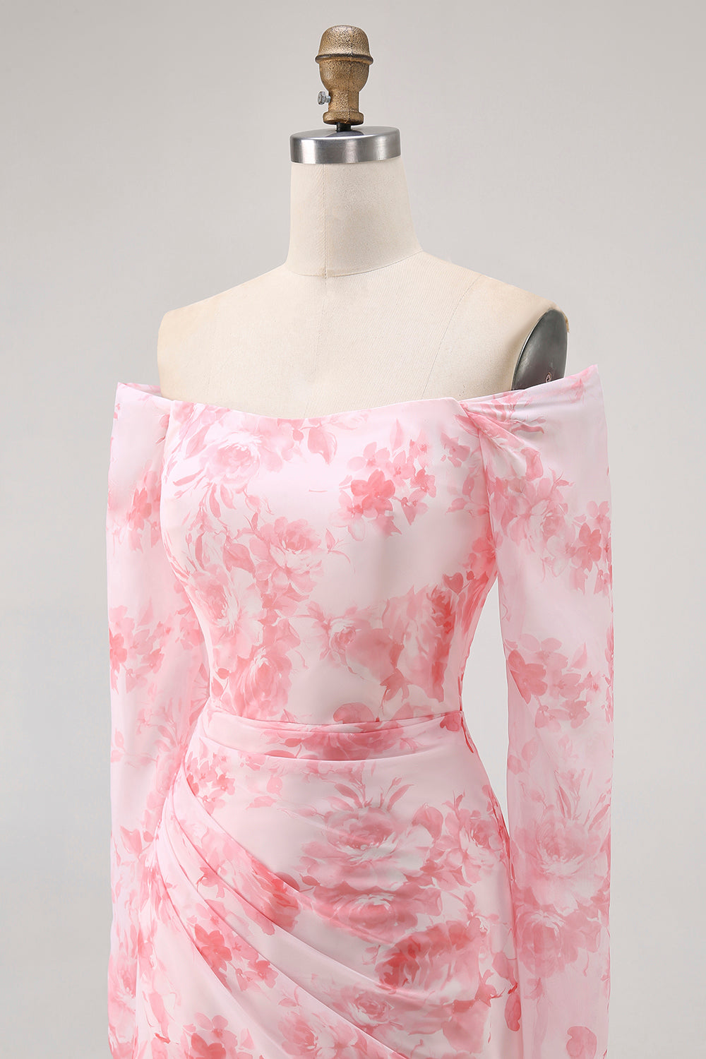 Robe de demoiselle d’honneur à manches longues à manches longues sirène sirène de fleur rose avec fente