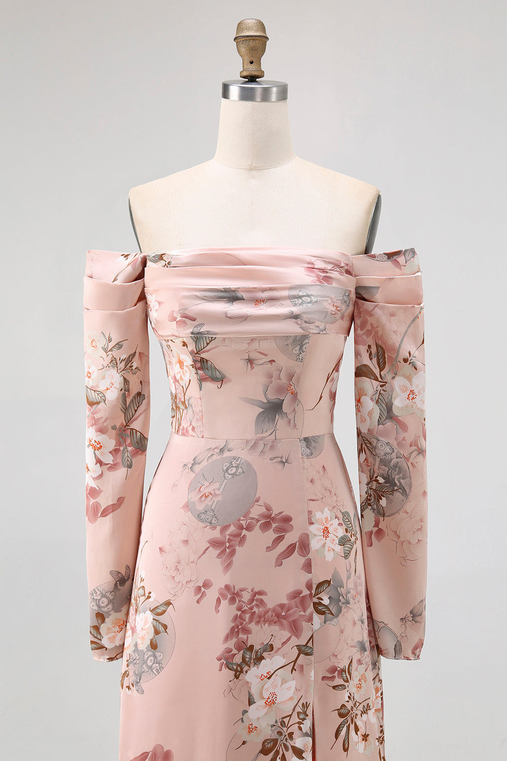 Fard à joues floral à épaules dénudées Robe longue d’invité de mariage avec fente