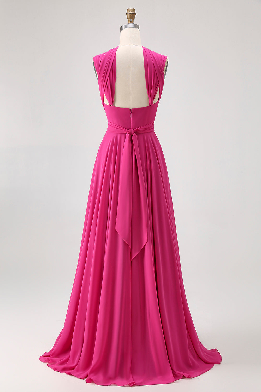 Robe de demoiselle d’honneur convertible en mousseline de soie Fuchsia A Line avec fente