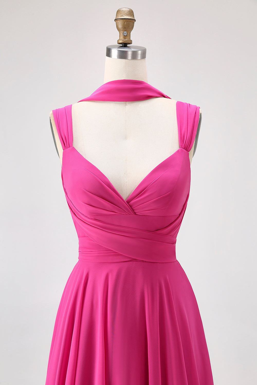 Robe de demoiselle d’honneur convertible en mousseline de soie Fuchsia A Line avec fente