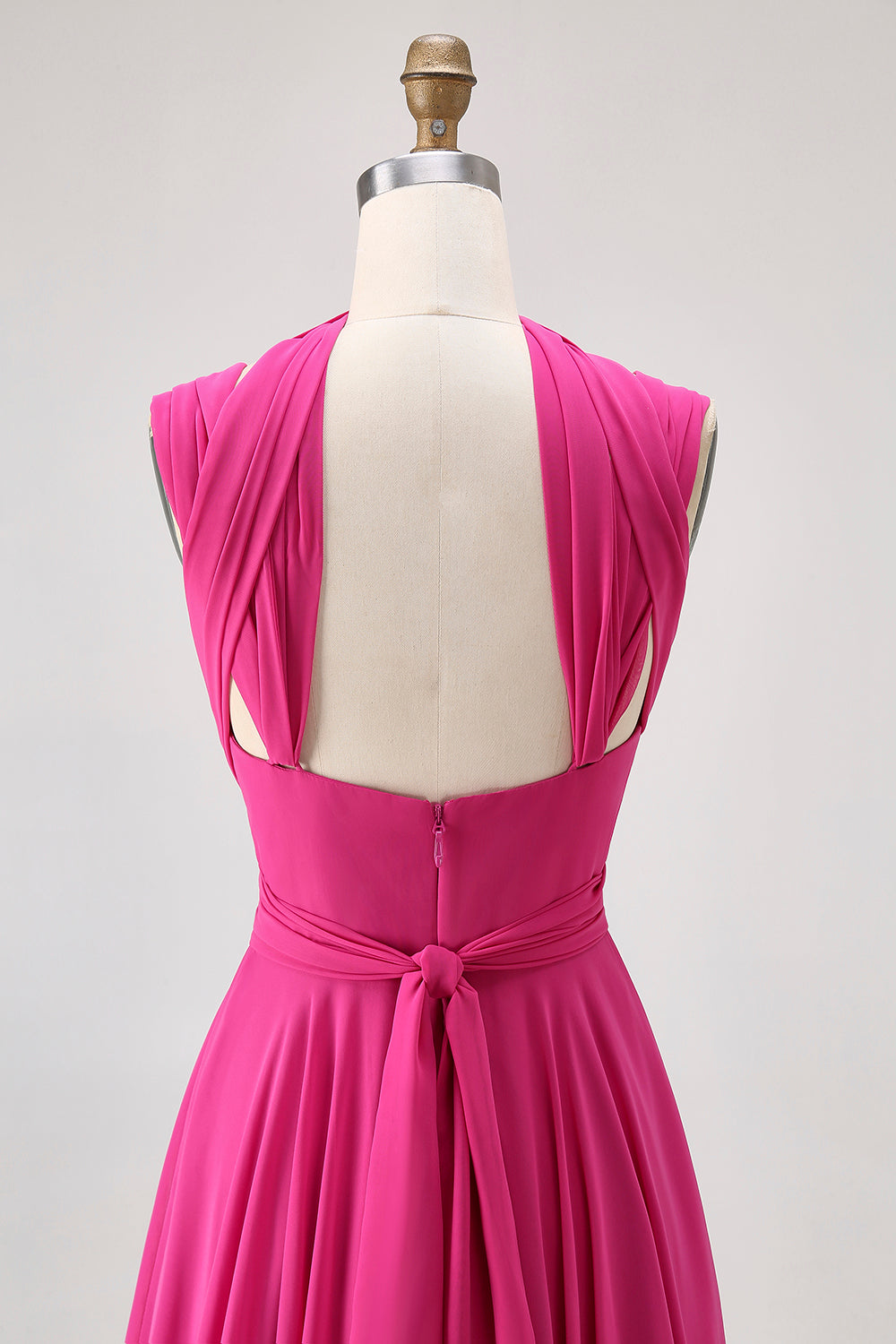 Robe de demoiselle d’honneur convertible en mousseline de soie Fuchsia A Line avec fente
