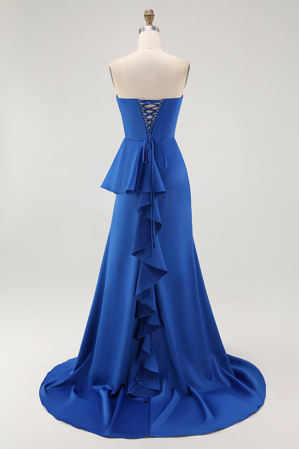 Robe de Soirée sirène bleu royal sans bretelles avec ceinture
