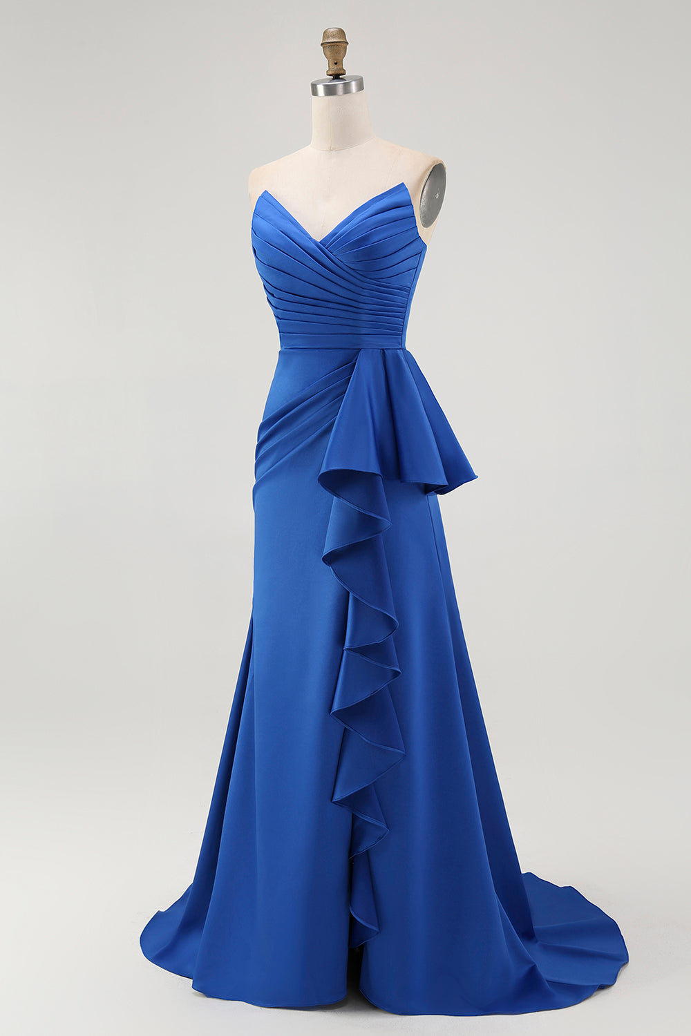 Robe de Soirée sirène bleu royal sans bretelles avec ceinture