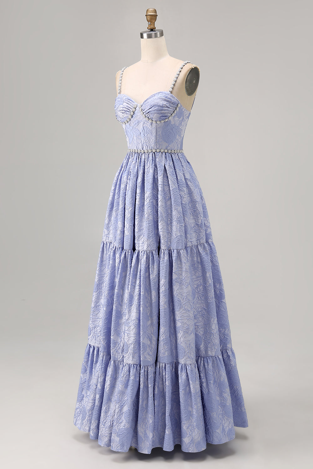 Fleur bleue A-ligne perlée robe d’invité de mariée avec fente