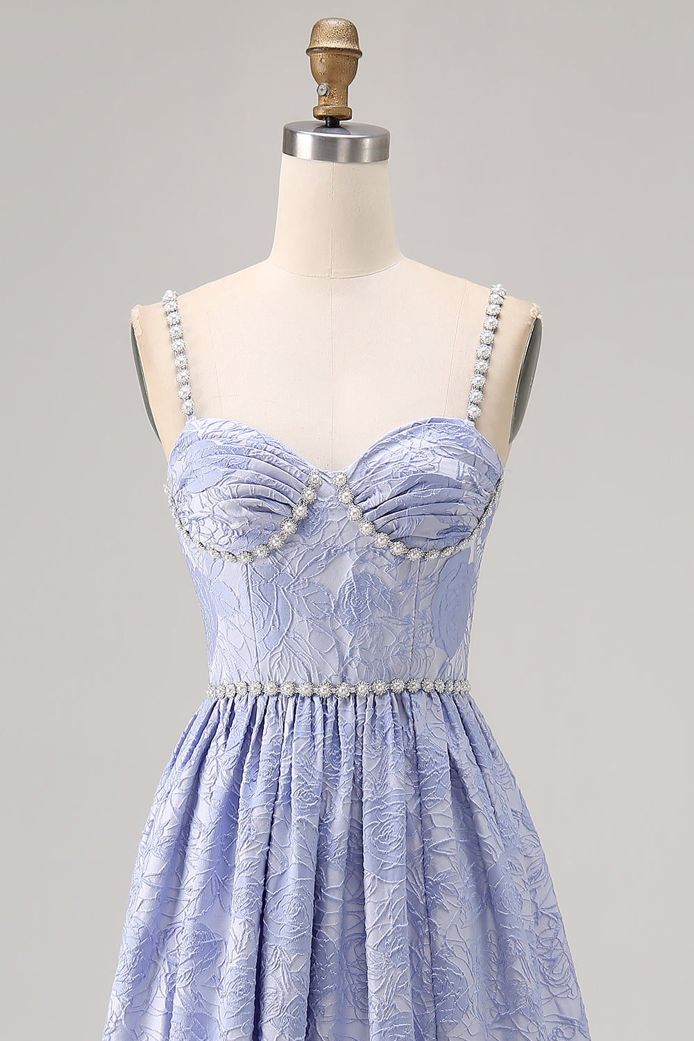 Fleur bleue A-ligne perlée robe d’invité de mariée avec fente