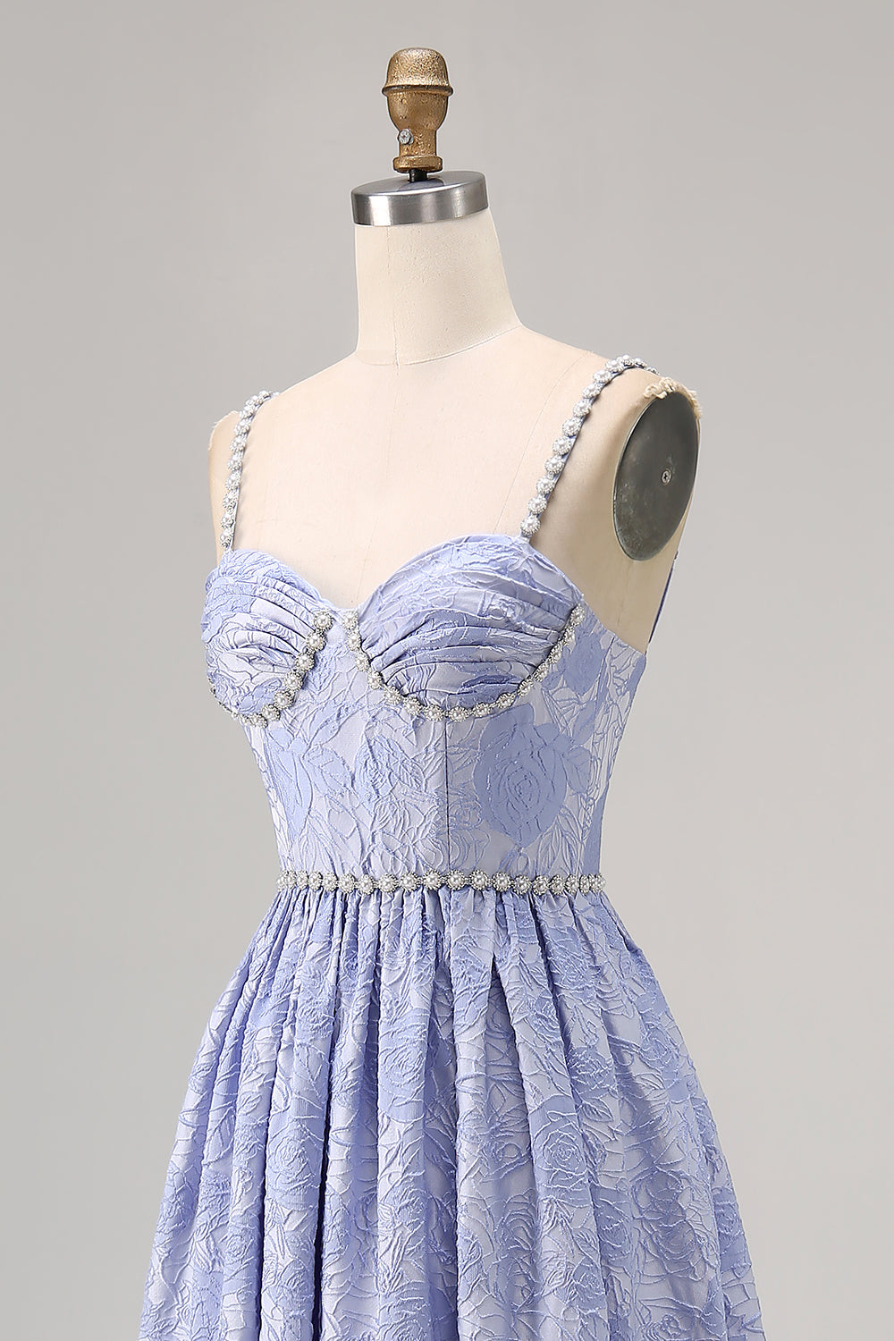 Fleur bleue A-ligne perlée robe d’invité de mariée avec fente