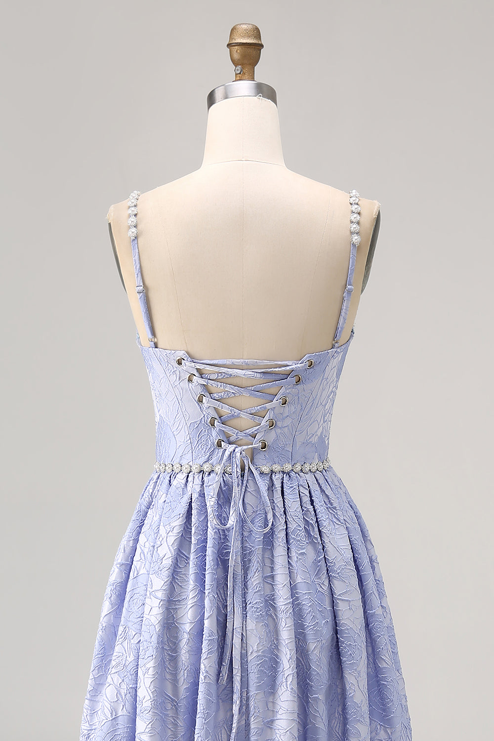 Fleur bleue A-ligne perlée robe d’invité de mariée avec fente