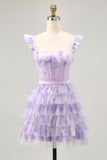 Robe de bal corset à volants floral lilas
