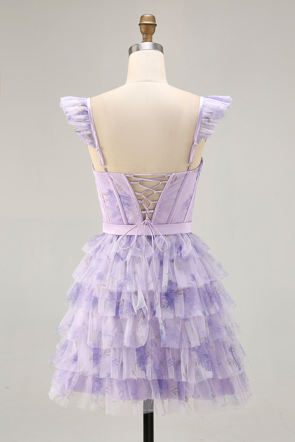 Robe de bal corset à volants floral lilas