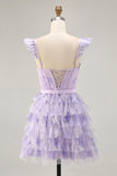Robe de bal corset à volants floral lilas