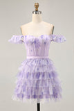 Robe de bal corset à volants floral lilas