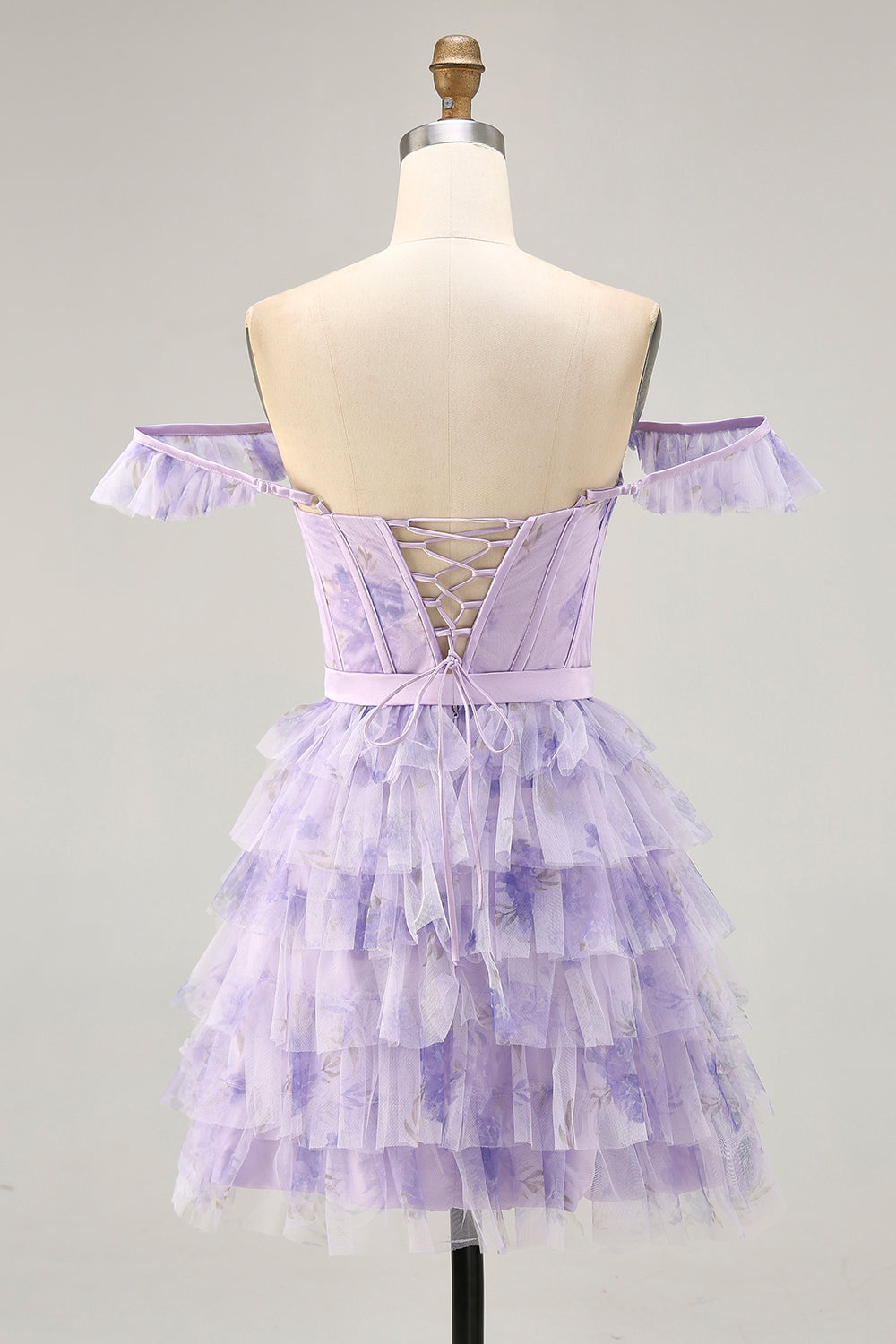 Robe de bal corset à volants floral lilas