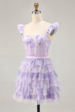 Robe de bal corset à volants floral lilas