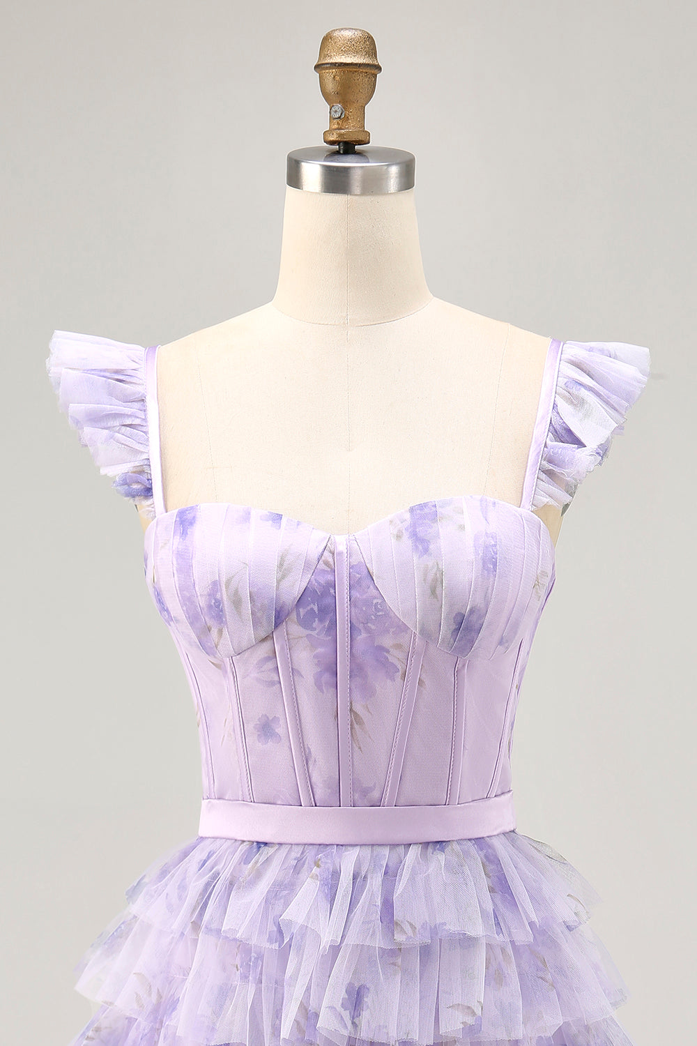 Robe de bal corset à volants floral lilas