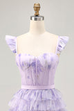 Robe de bal corset à volants floral lilas