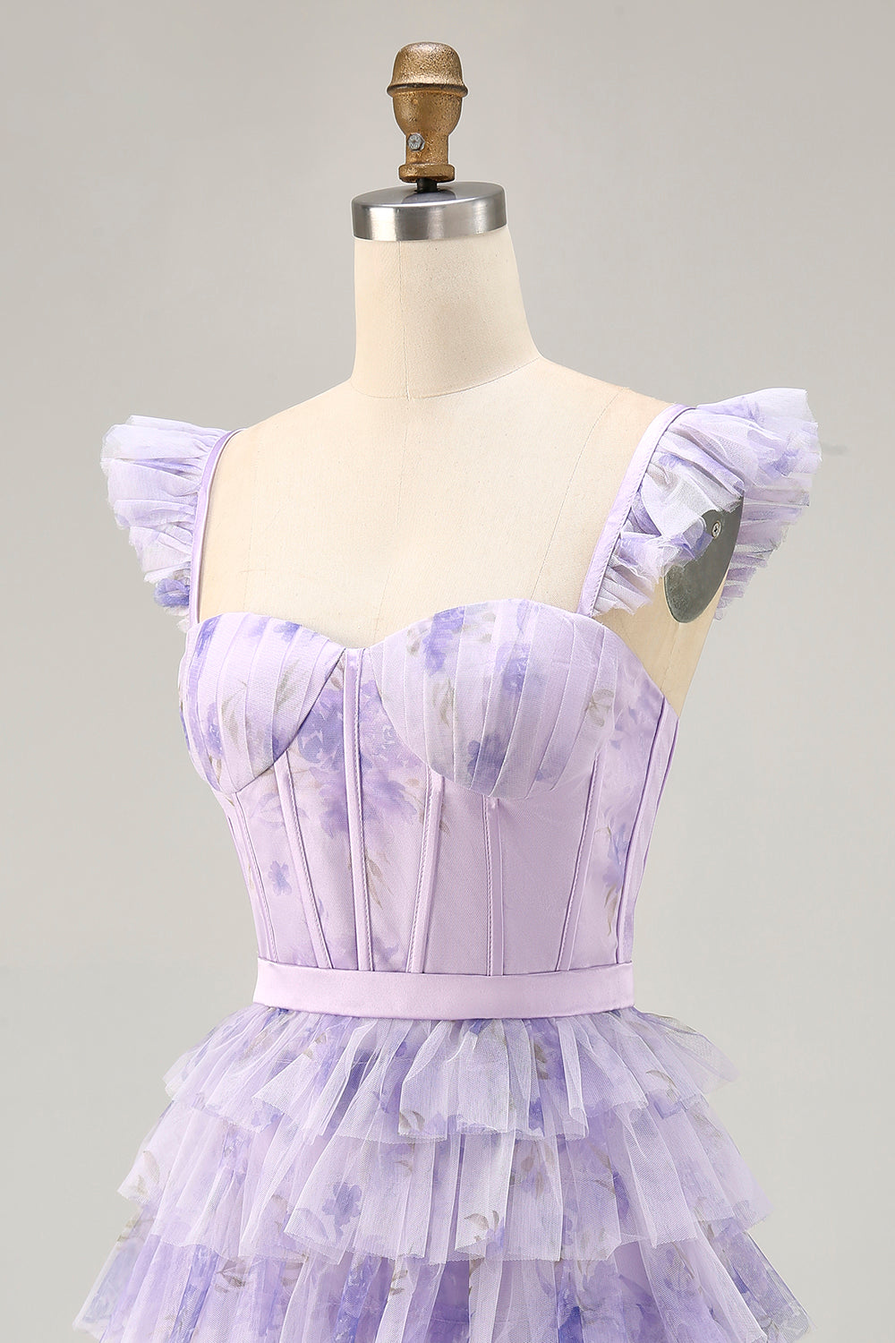 Robe de bal corset à volants floral lilas