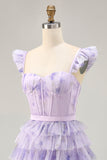Robe de bal corset à volants floral lilas