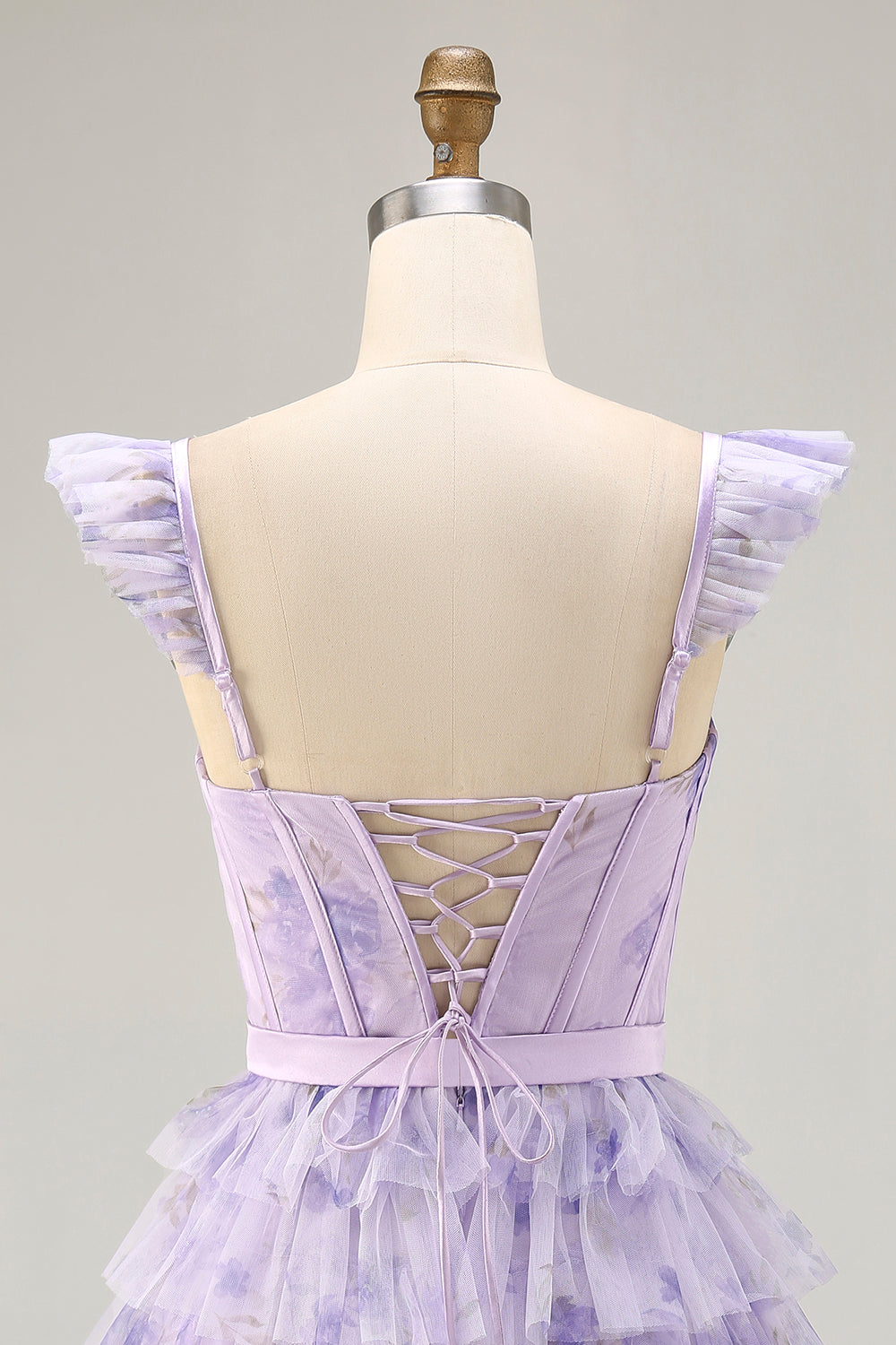 Robe de bal corset à volants floral lilas
