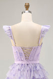 Robe de bal corset à volants floral lilas