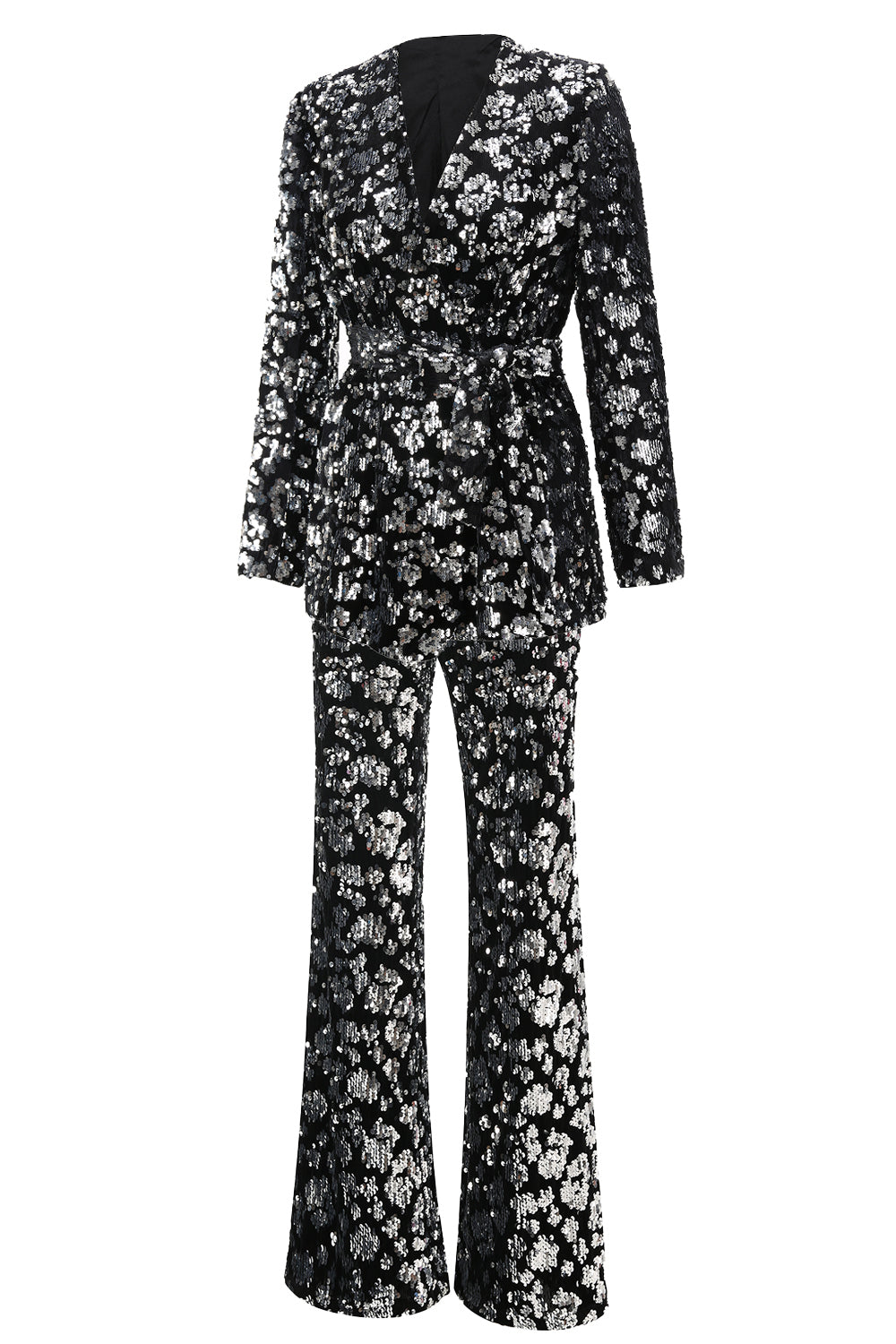 Costume de bal 2 pièces pour femmes noir scintillant avec ceinture