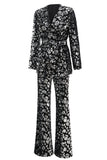 Costume de bal 2 pièces pour femmes noir scintillant avec ceinture