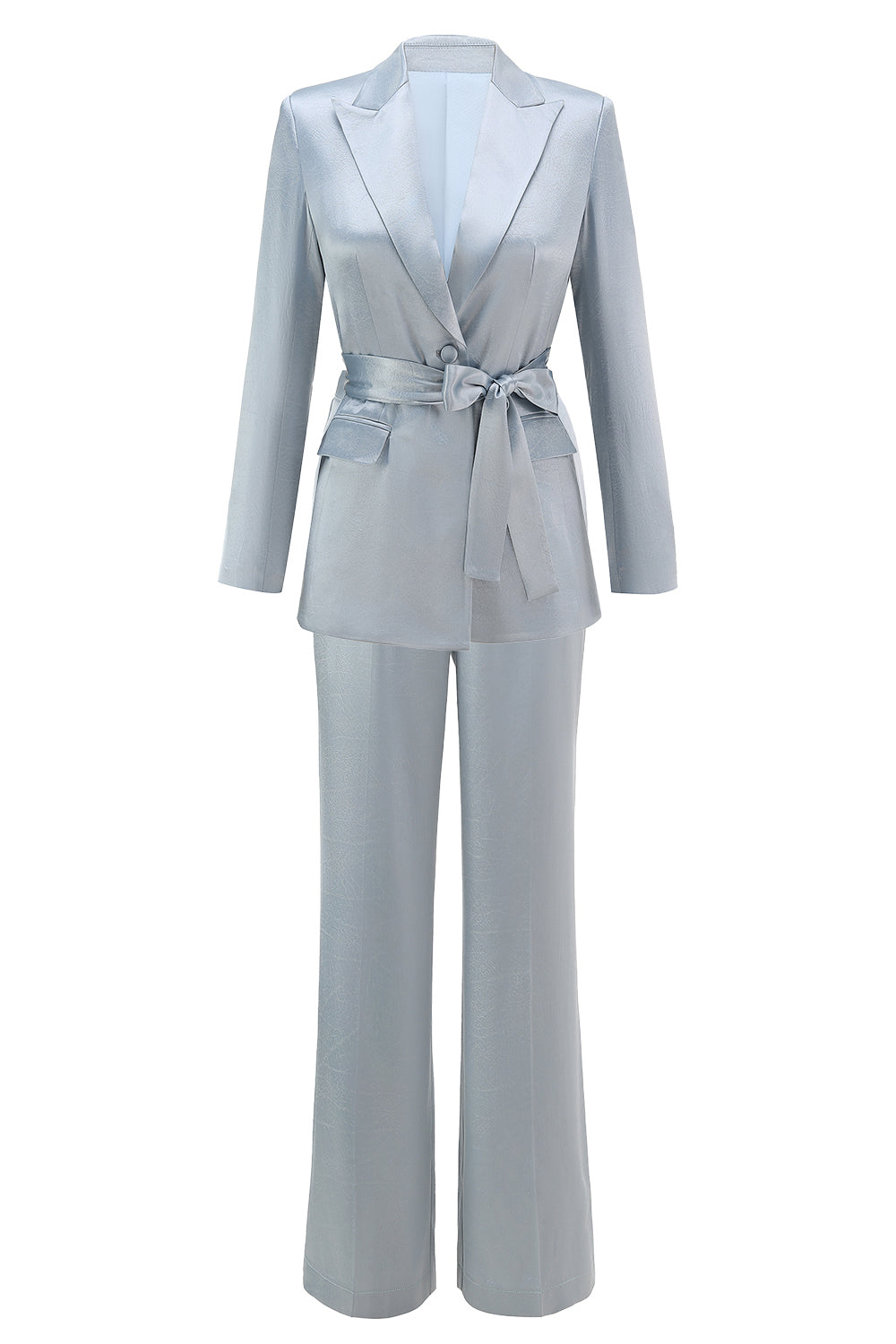 Dusty Blue Peak Lapel Costume 2 pièces pour femmes avec ceinture