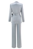 Dusty Blue Peak Lapel Costume 2 pièces pour femmes avec ceinture