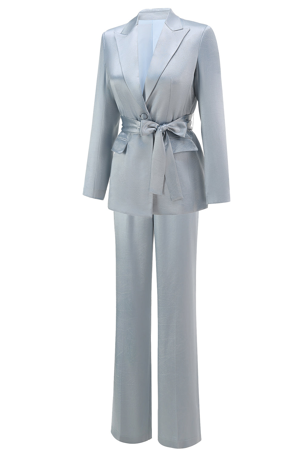 Dusty Blue Peak Lapel Costume 2 pièces pour femmes avec ceinture