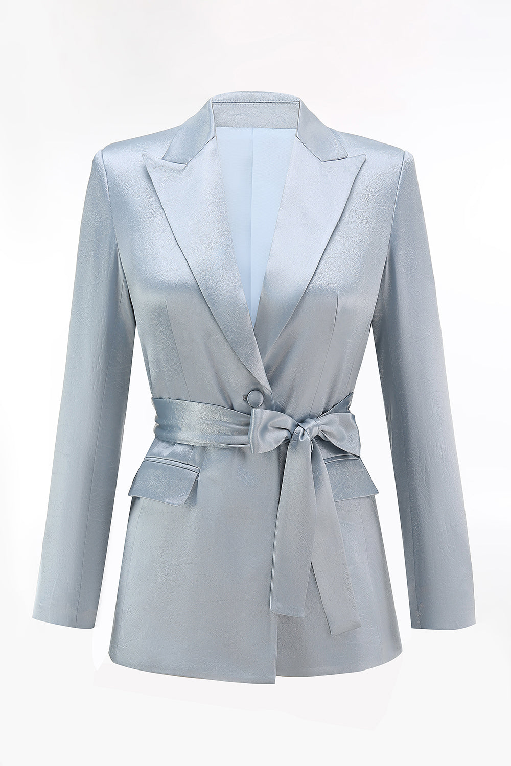 Dusty Blue Peak Lapel Costume 2 pièces pour femmes avec ceinture