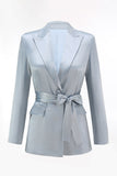 Dusty Blue Peak Lapel Costume 2 pièces pour femmes avec ceinture