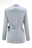 Dusty Blue Peak Lapel Costume 2 pièces pour femmes avec ceinture