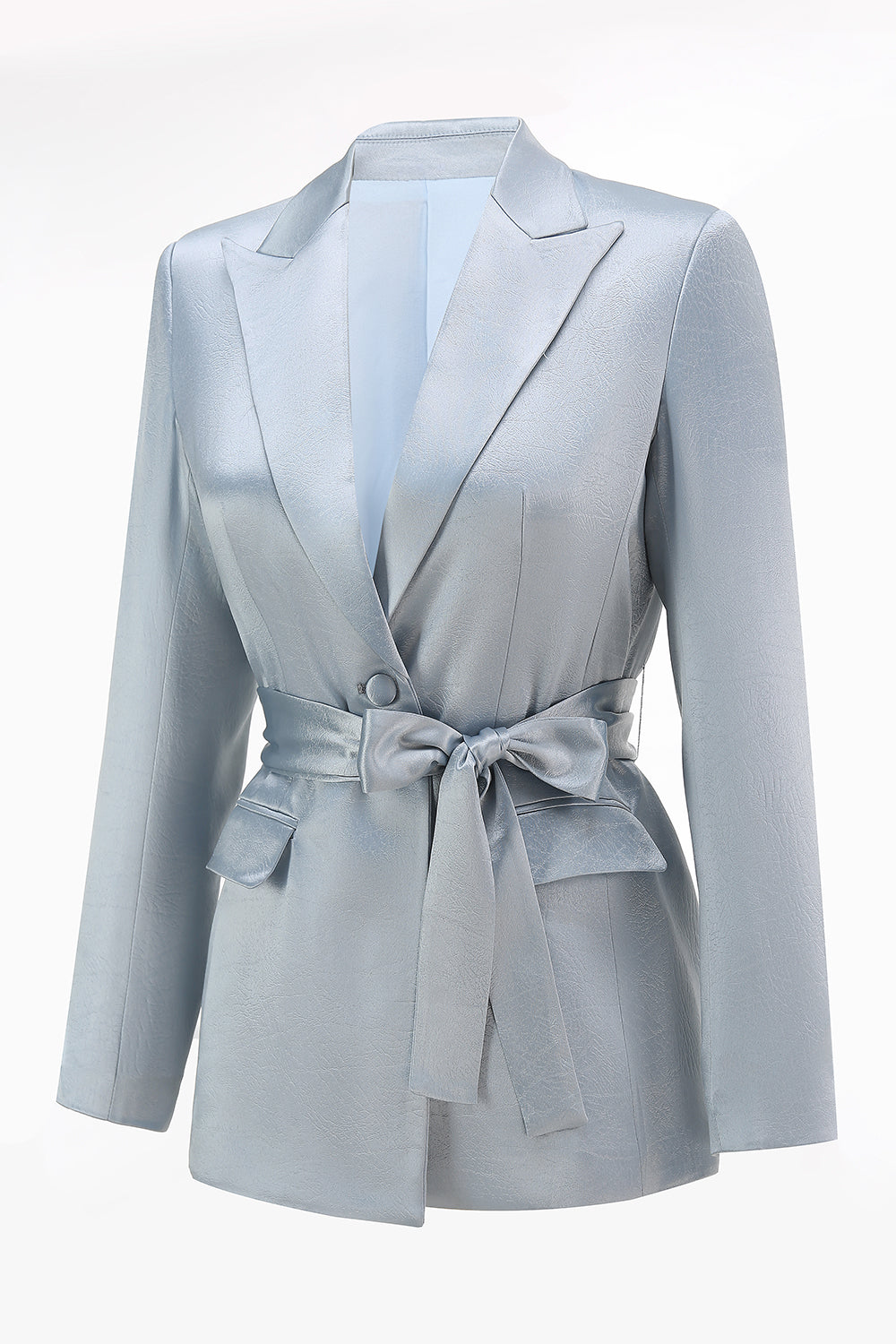 Dusty Blue Peak Lapel Costume 2 pièces pour femmes avec ceinture