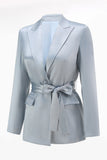 Dusty Blue Peak Lapel Costume 2 pièces pour femmes avec ceinture